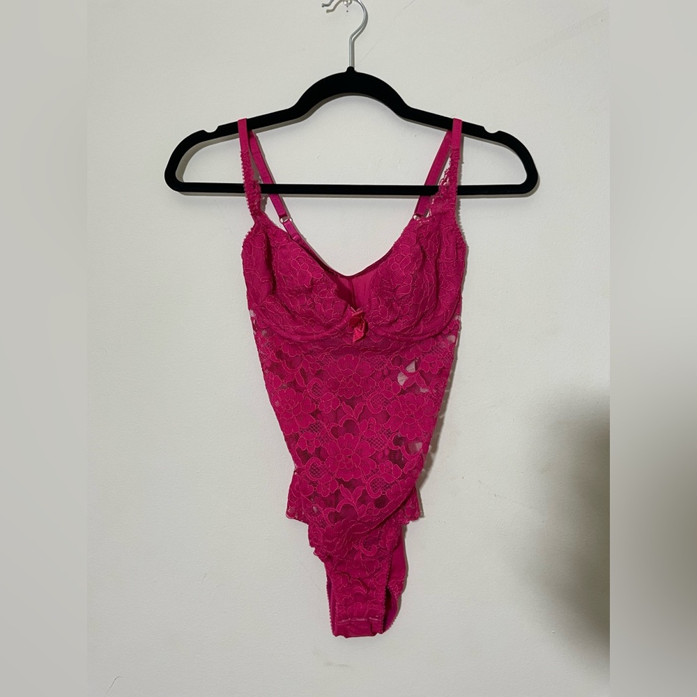 Vintage Victoria’s Secret Gold Label Hot Pink Floral Lace Bodysuit